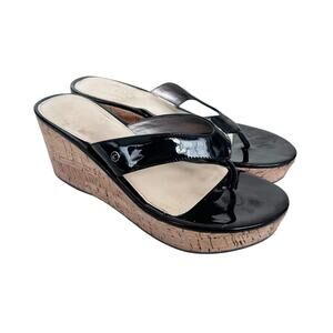 Circus Sam Edelman Black Patent Leather Raquel Cork Wedge Thong Sandals Sz 7